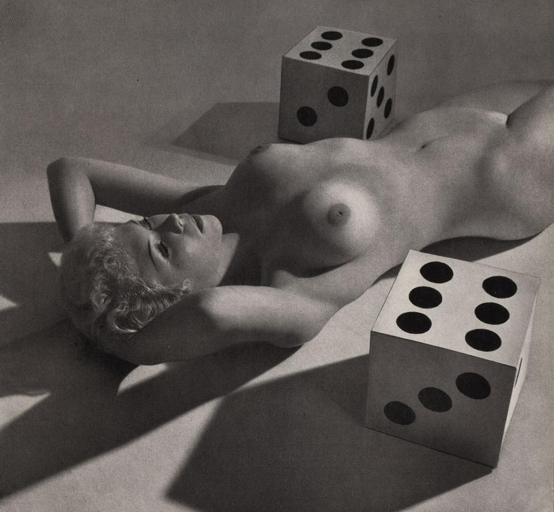 ZOLTAN GLASS - Nude Study with Dice: Artist: ZOLTAN GLASS Print Title: Nude Study with Dice Printing Date: 1955 Medium: Photoengraving on glossy clay coated paper Printed in: Germany Image Size: (inches) approx 7.5 x 7.5” Zoltan Glass 