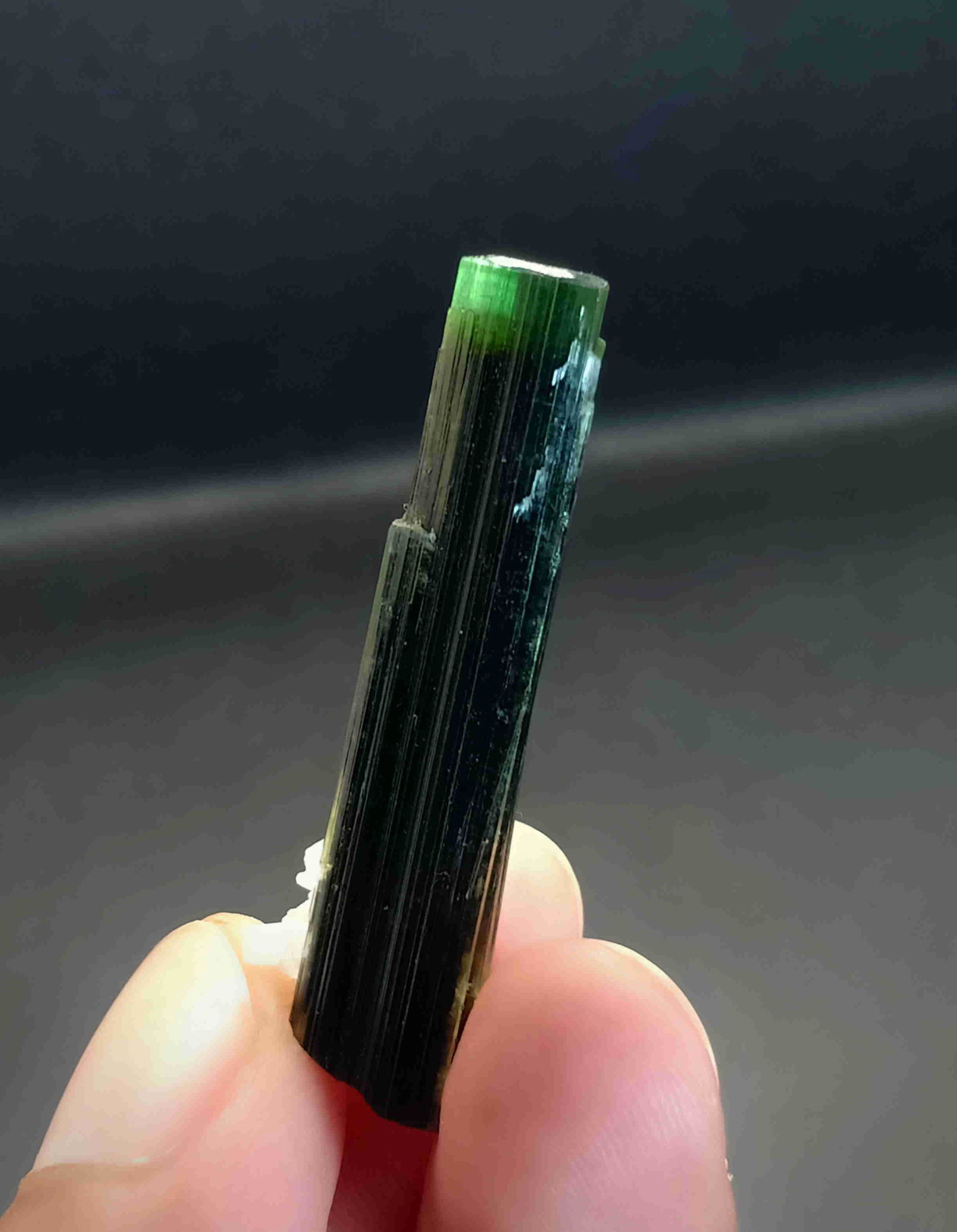 5 Gram Very Beautiful Natural Green Cap Tourmaline: Title: 5 Gram Very Beautiful Natural Green Cap Tourmaline With Albite Specimen Treatment: Natural Gemstones: Tourmaline Weight: 5 Gram Size/Dimensions: 37x10x7 mm Origin: Pakistan Reserve: $15.00 Ship