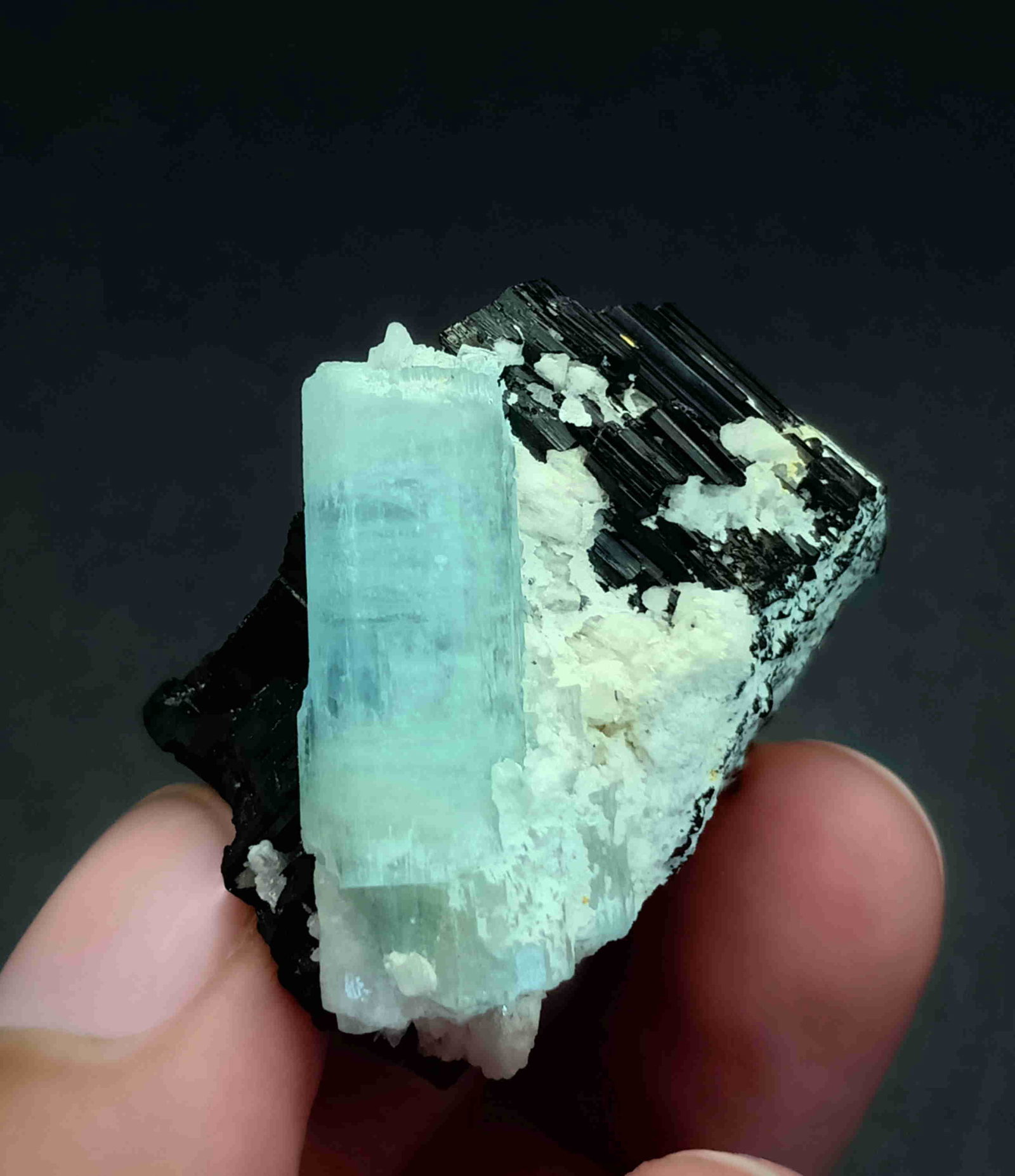 32 Gram Very Beautiful Natural Aquamarine With: Title: 32 Gram Very Beautiful Natural Aquamarine With Tourmaline Specimen Treatment: Natural Gemstones: Aquamarine Weight: 32 Gram Size/Dimensions: 36x35x18 mm Origin: Pakistan Reserve: $15.00 Shippin