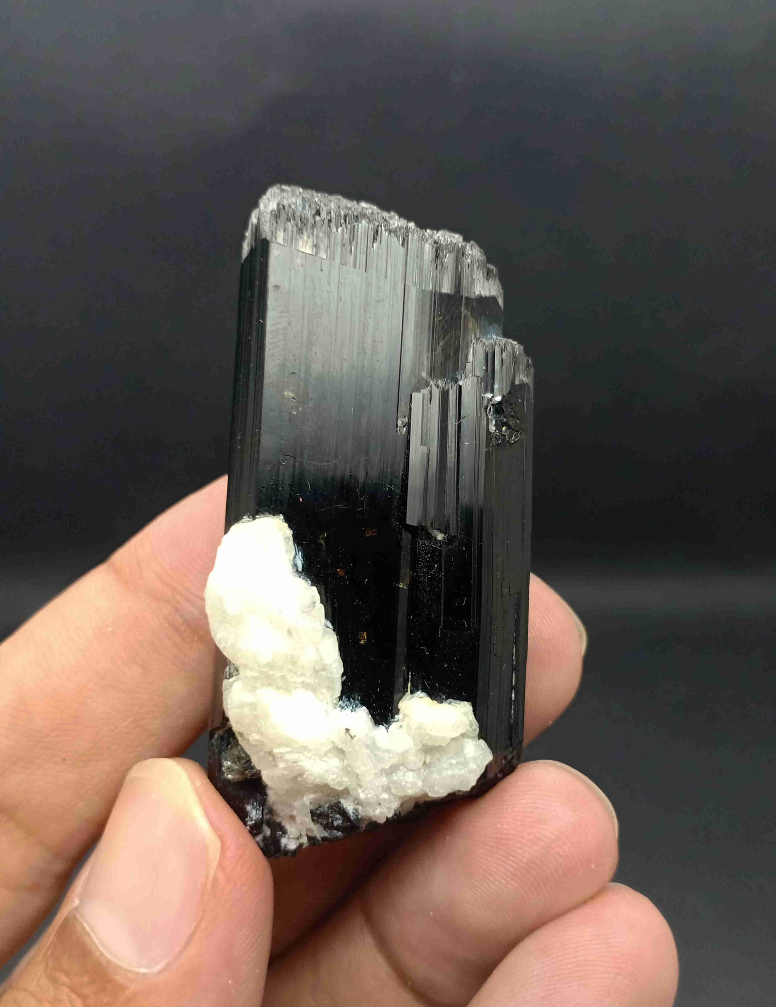 47 Gram Very Amazing Natural BlackTourmaline: Title: 47 Gram Very Amazing Natural BlackTourmaline Specimen Treatment: Natural Gemstones: Tourmaline Weight: 47 Gram Size/Dimensions: 54x24x20 mm Origin: Pakistan Reserve: $10.00 Shipping: Domes