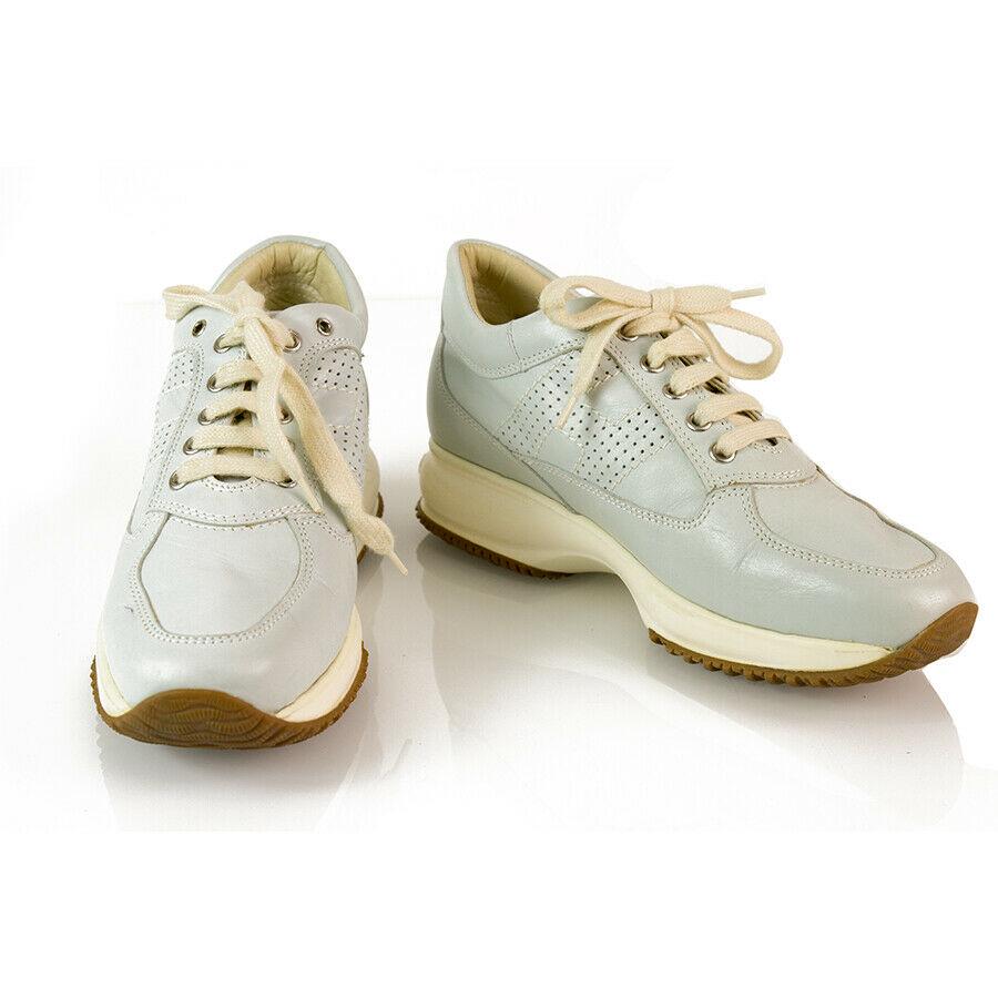 HOGAN Interactive By TOD'S Light Blue Leather Shoes: HOGAN Interactive By TOD'S Light Blue Leather Shoes Sneakers Trainers shoes 37,5 These very comfortable shoes feature: Snakeskin effect leather upper Stitched H on the side Exposed stitching Rubber ou