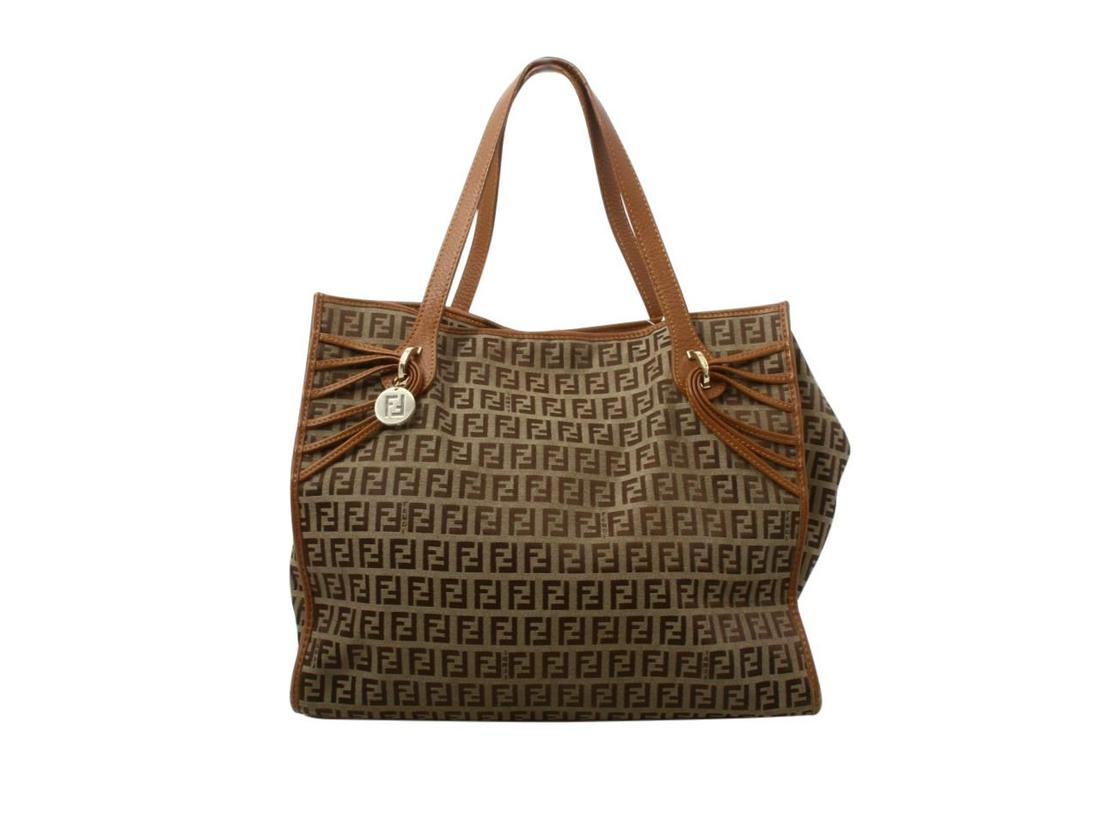 Fendi | Zucchino Tote Bag: Title: Fendi | Zucchino Tote Bag Material: Canvas, cowhide Size: Height : 10.5 - Width : 11.6 - Width : 5.3 - Strap Drop :NA Additional Info: Fendi | Zucchino Tote Bag - Double flap handles with gorge
