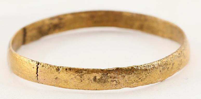 VIKING WOMAN’S WEDDING RING, 866-1067 AD S7: 2.2mm width band with slightly rounded face. Size 7. The 24karat gold surface professionally restored. Vikings exchanged rings on the pommel of the groom’s sword. Gift boxed with a certificate of au