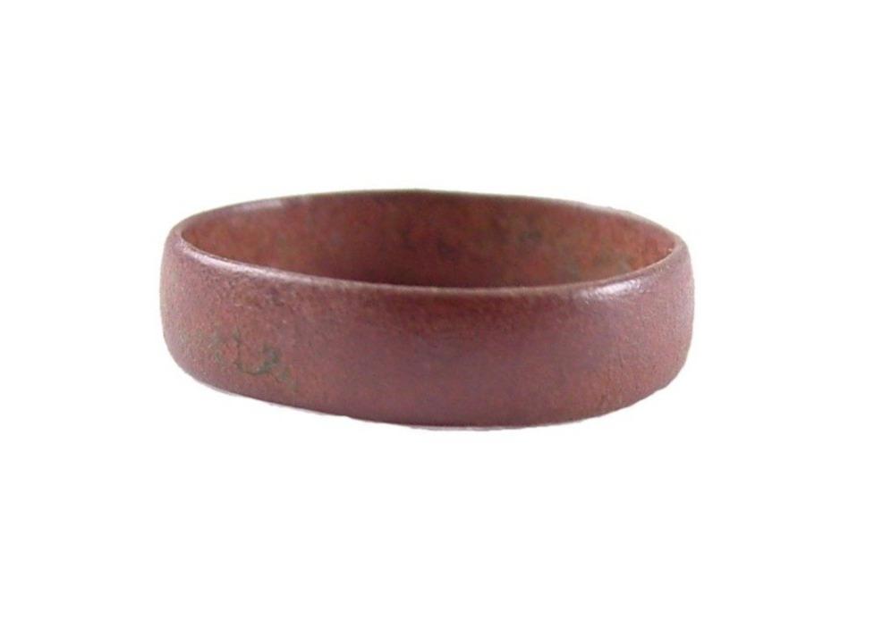 RARE COPPER VIKING RING, 900-1050 AD, SZ 7 1/2: Sz 7 1/2. Rounded face band, 4.6mm width. Copper, which is rarely encountered and early construction. Viking were expert metallurgists and the use of copper, unalloyed must have had a special, spiritu