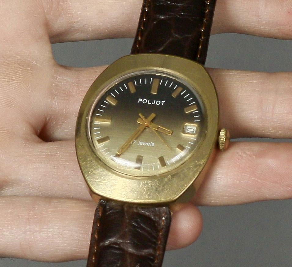 Vintage Watch Poljot, Wrist Watch For Men, Mechanical: Materials Band material: Leather Gold, Stainless steel Poljot vintage men wrist watch russian antique unisex USSR watches. Rare original vintage Soviet watch Poljot. Mechanical USSR watch. Vintage wri