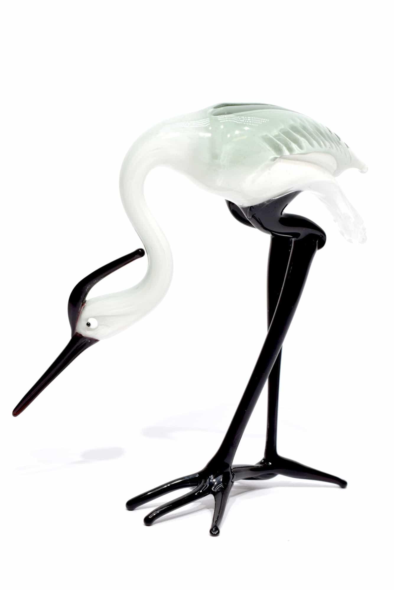 Murano glass sculpture Heron: Additional Information: Murano glass pink flamingo , made by glass master Dario Frare in Murano. Date/Period: 2020 Maker: Frare Dario Origin: Murano Material: Glass Size: H. 9,5 cm, L. 11 cm, P. 65 gr
