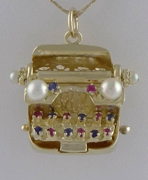 LADIES 14K YELLOW GOLD PEARL SPINEL RUBY 3D TYPEWRITER (1 of 6)