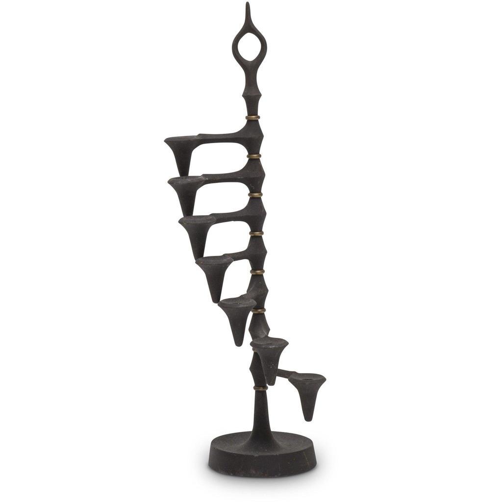 Jens Quistgaard for Dansk Cast Iron Candle Holder -: Candle Tree adjustable candle holder Danish mid-century cast iron candle holders designed by Jens Quistgaard JHQ for Dansk. Solid Iron dark brown color. Modernist sculptural design. Markings on bottom