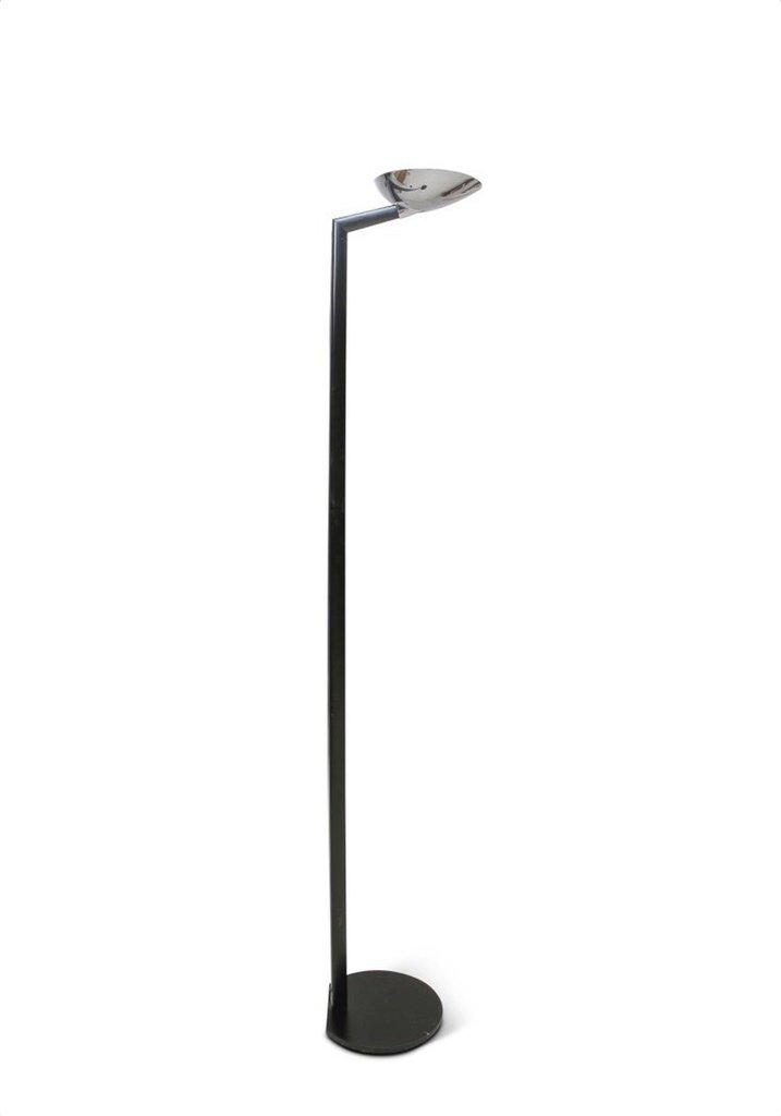 J. Mendizabal for Industria Argentina Floor Lamp: Ebonized wood and chrome halogen floor lamp with built in dimmer switch from South America MAKER J. Mendizabal for Industria Argentina DIMENSIONS 73"H x 10"D ORIGIN Argentina PERIOD 1980's CONDITION G