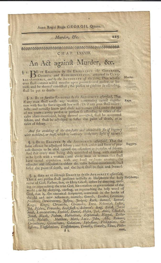 1771 Colonial Act Against Murder (1 of 2)