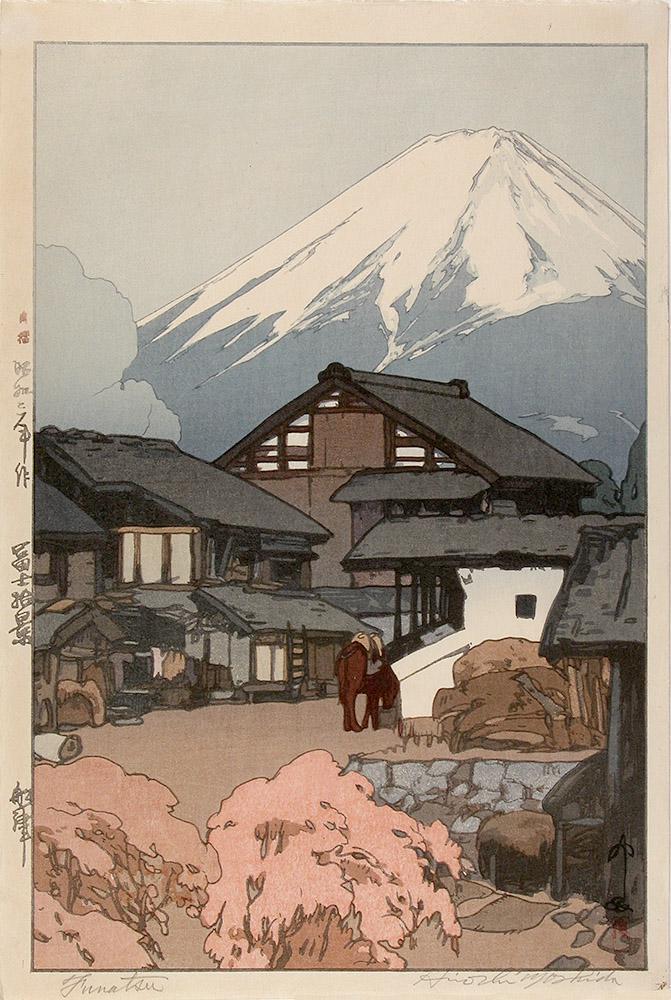 YOSHIDA, Hiroshi: The village of Funatsu and Mt. Fuji: Title: The village of Funatsu and Mt. Fuji Artist: YOSHIDA, Hiroshi (1876-1959) Series: Publisher: self-published Date:1928 (this; FIRST edition impression) Medium:woodblock print Size/Format:dai oban