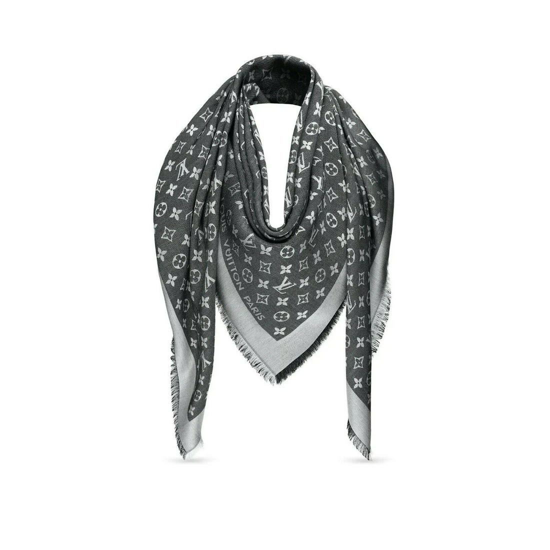 Louis Vuitton monogram Black Denim Tone on tone shawl: Louis Vuitton monogram Black Denim Tone on tone shawl weaved jacquard M71378 Ideal for everyday use, this luxuriously soft Monogram Denim shawl is subtle and very feminine. Entirely weaven in jacquard
