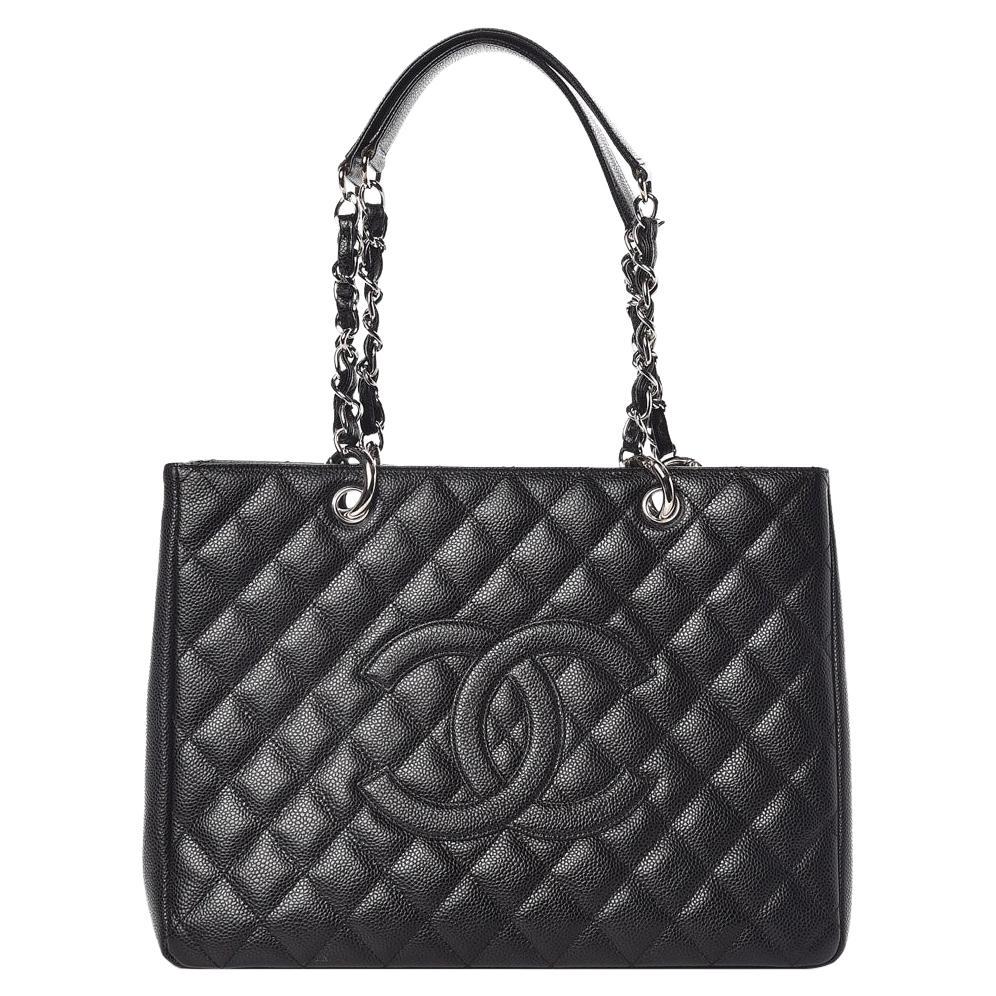 Chanel Quilted Black Caviar Skin Grand Shopper Chain: Chanel Quilted Black Caviar Skin Grand Shopper Chain Tote, Silver Hardware Chanel’s Grand Shopping Tote comes in durable black caviar leather and features Silver hardware, This stylish tote is craft