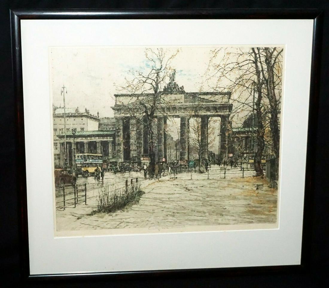 20s Austrian Etching Brandenburg Gate Luigi Kasimir: “The print and frame are overall in good pre-owned condition, minor even toning throughout, the mat is with some spotting in places, the frame is fine nothing great”. Up for sale from a recent est