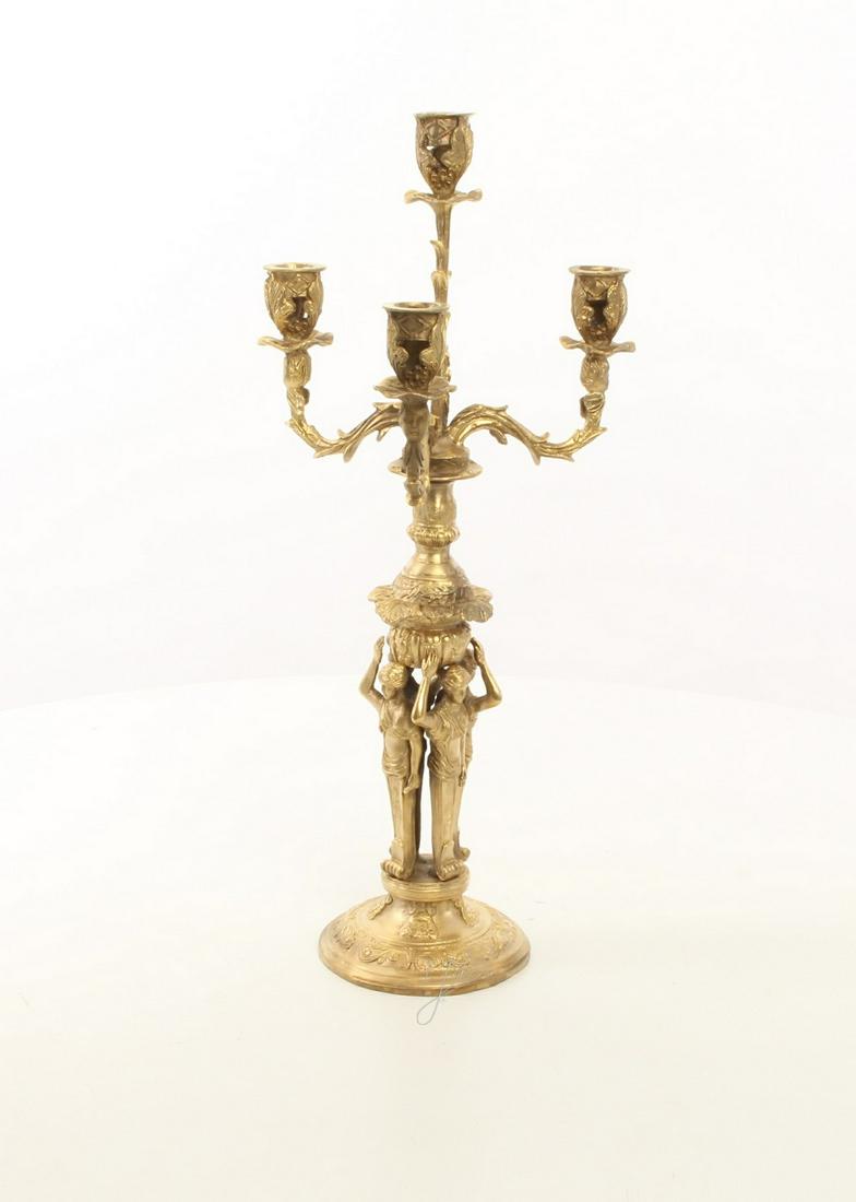 A PAIR OF FOUR LIGHT GILT BRONZE CANDELABRA: Title: A PAIR OF FOUR LIGHT GILT BRONZE CANDELABRA Maker: After Maureau Origin: France Date/Period: 20th century Materials:Gilded Bronze, Italian white marble Dimensions:Dimenions a piece Height 42 cm