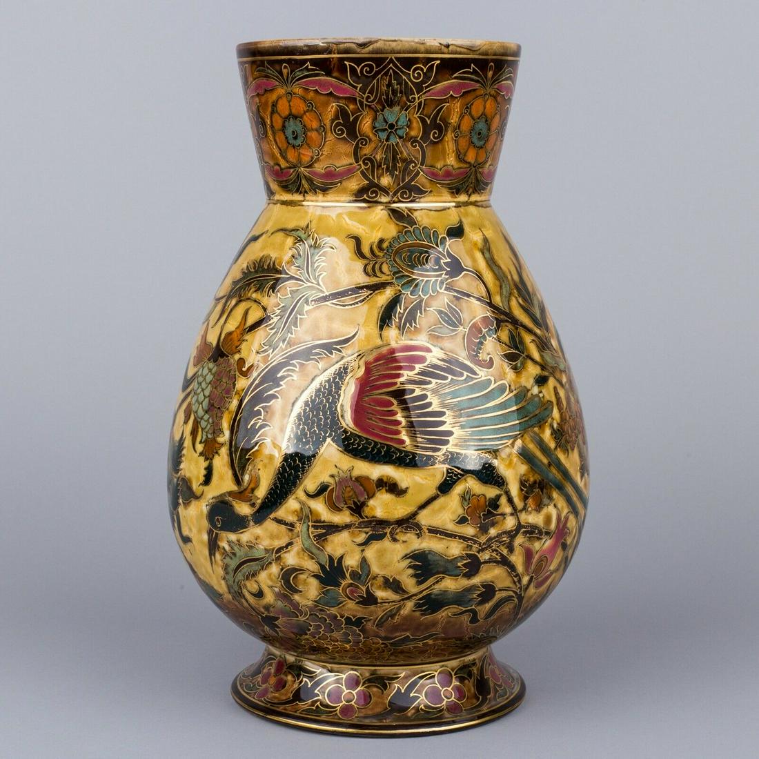 Buy Antique Zsolnay Large Ceramic Vase with Peacocks from Jasper52 in NY