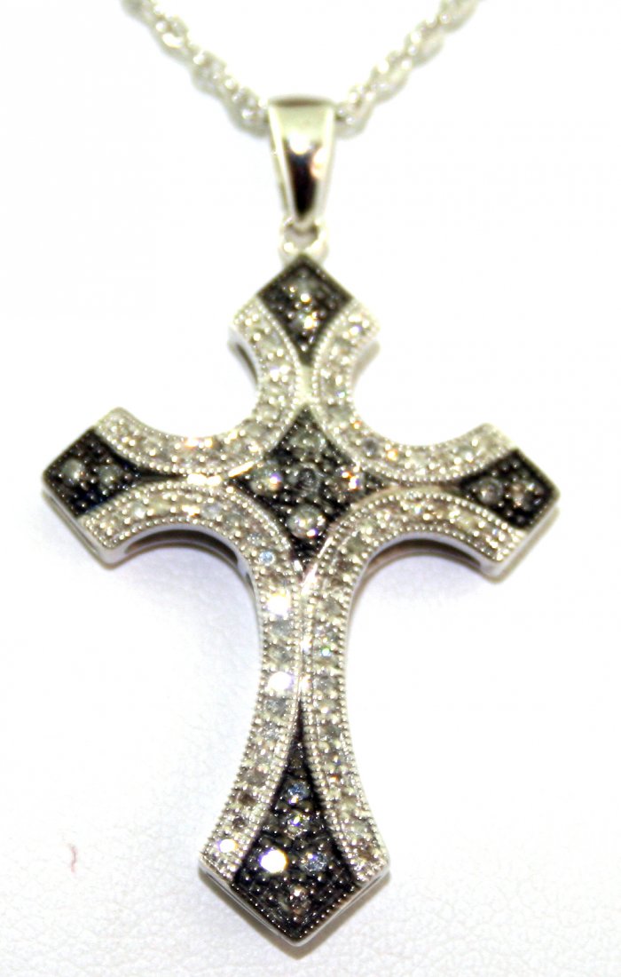 1 Ct Black & White Diamond Sterling Silver Cross (1 of 1)