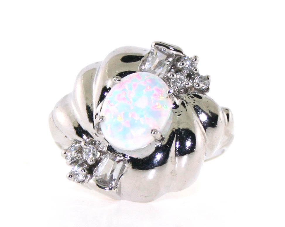 2 Ct Opal & Natural White Sapp Sterling Silver Ring (1 of 1)