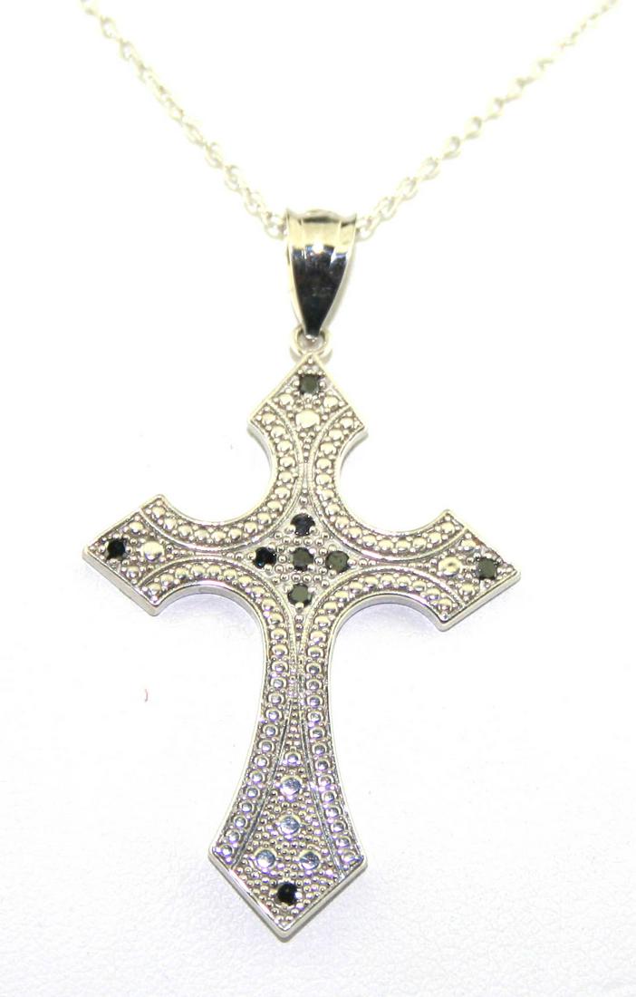 0.15 Ct Black Diamond Sterling Silver Cross Necklace (1 of 1)