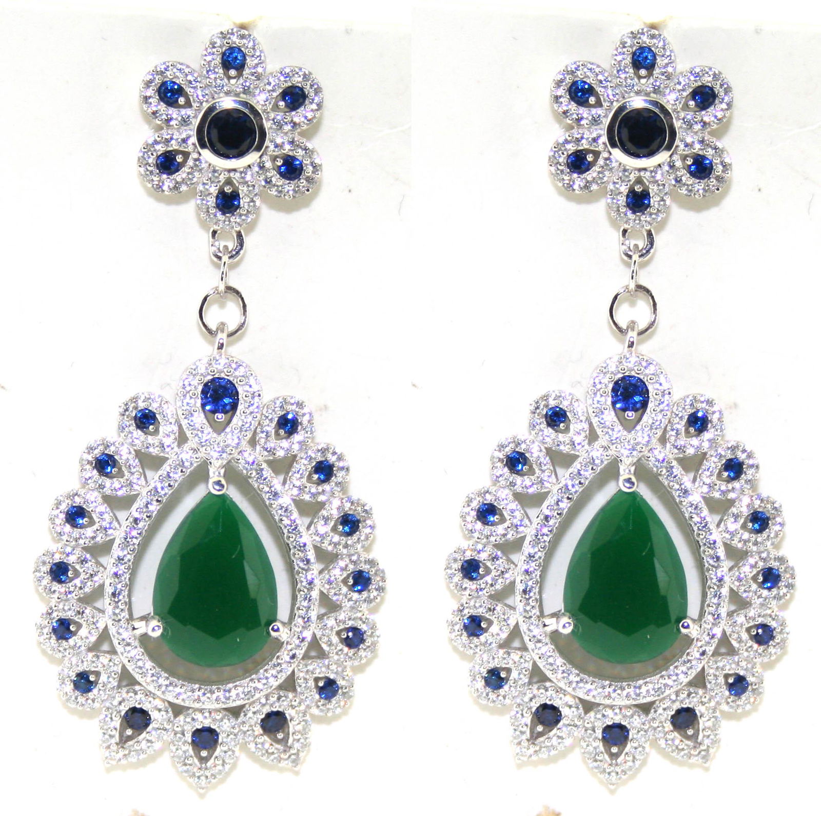 25 Ct Created Lab Sapp, Diamond  & Emerald Sterling (1 of 1)