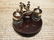 Brass Hardwood w 2 Clear Glass Inkwell bottles pots - 7