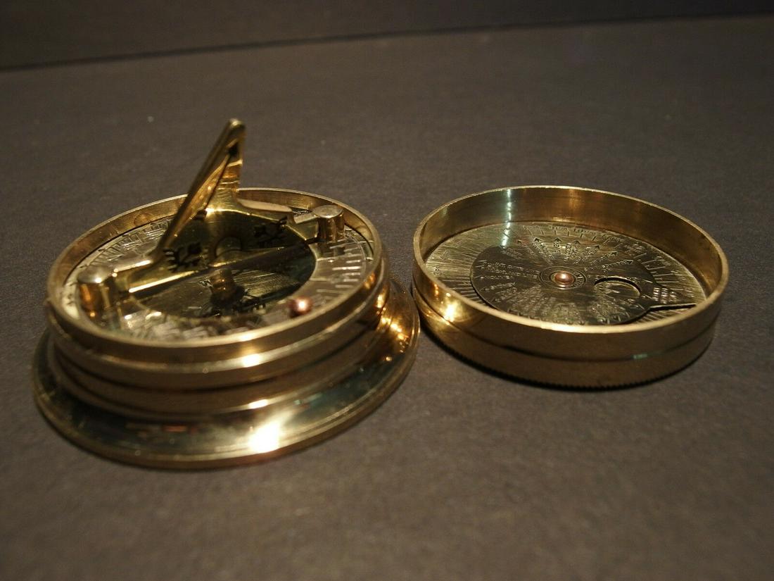 Brass Wing Sundial w Lid Pocket Watch Compass: Brass Wing Sundial w Lid Pocket Watch Compass Reserve: $20.00 Shipping: Domestic: Flat-rate of$6.00 to anywhere within the contiguous U.S. International: Foreign shipping rates are determined by desti