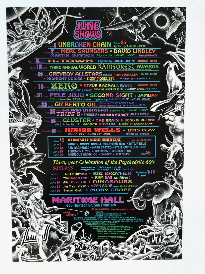June 1996 Shows at Maritime Hall: June 1996 Shows at Maritime Hall including, Zero, Junionr Wells, Big Brother, Dinosaurs, Moby Grape. Reserve: $20.00 Shipping: Domestic: Flat-rate of $12.69 to anywhere within the contiguous U.S. Inte