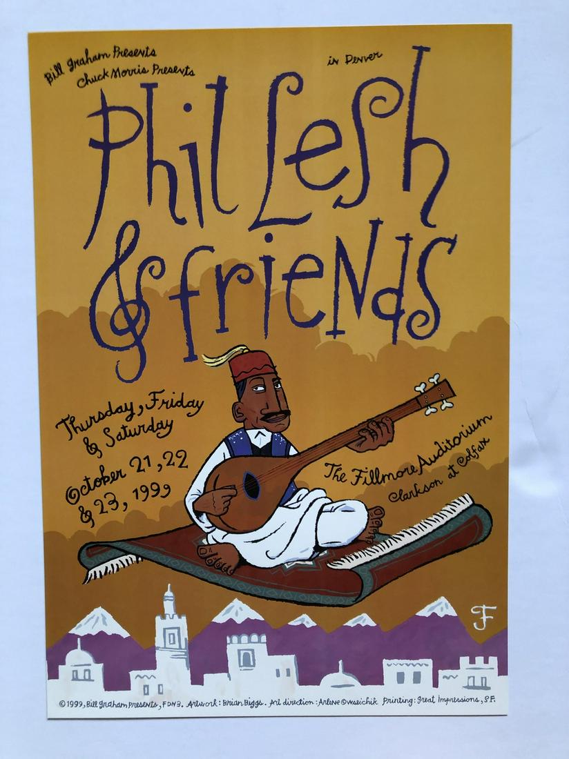 PHIL LESH AND FRIENDS at FILLMORE: PHIL LESH AND FRIENDS at FILLMORE 1999. Art by Brian Biggs. Art Direction by Arlene Owseichik. Reserve: $20.00 Shipping: Domestic: Flat-rate of $12.69 to anywhere within the contiguous U.S. Internatio