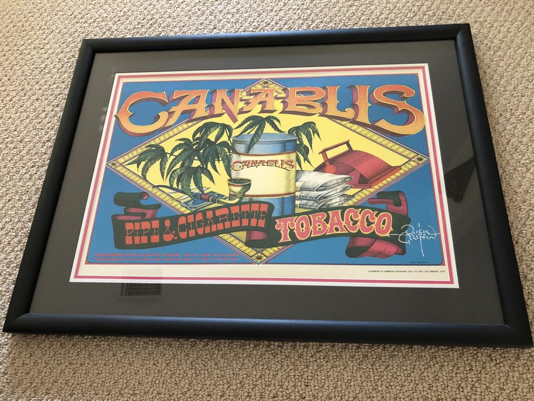 SIGNED CANABLIS - RICK GRIFFIN: SIGNED CANABLIS - RICK GRIFFIN - framed. Ships flat insured and tracked. Reserve: $300.00 Shipping: Domestic: Flat-rate of $50.00 to anywhere within the contiguous U.S. International: Foreign shipping