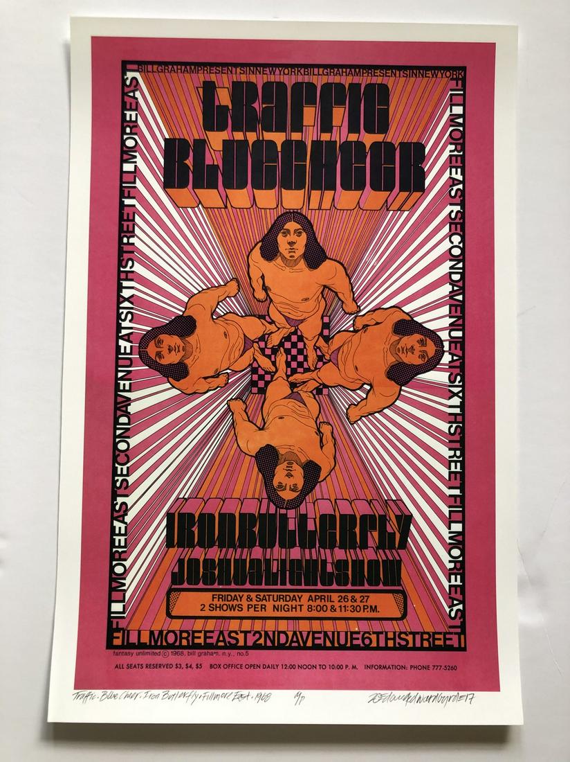 SIGNED ARTISTS PROOF TRAFFIC: SIGNED ARTISTS PROOF TRAFFIC BLUE CHEER IRON BUTTERFLY - DAVID EDWARD BYRD Reserve: $40.00 Shipping: Domestic: Flat-rate of $12.00 to anywhere within the contiguous U.S. International: Foreign shippin