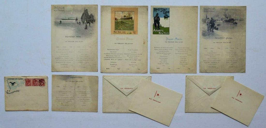 c.1907 LOT of 5 MENU CARDs SS VADERLAND RED STAR LINE (1 of 2)