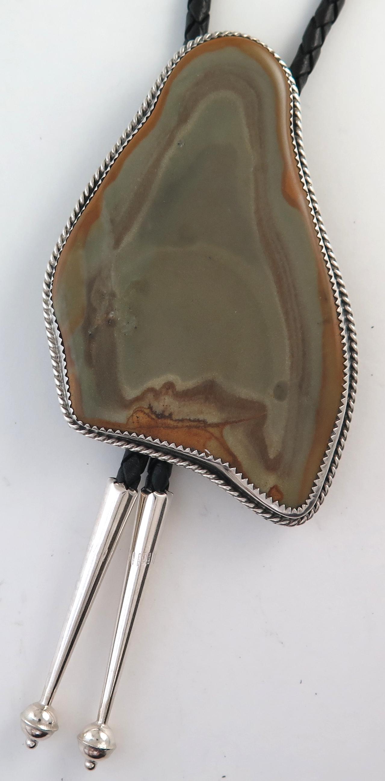 Quality Sterling Silver & Agate Free Form XL Bolo Tie (1 of 6)