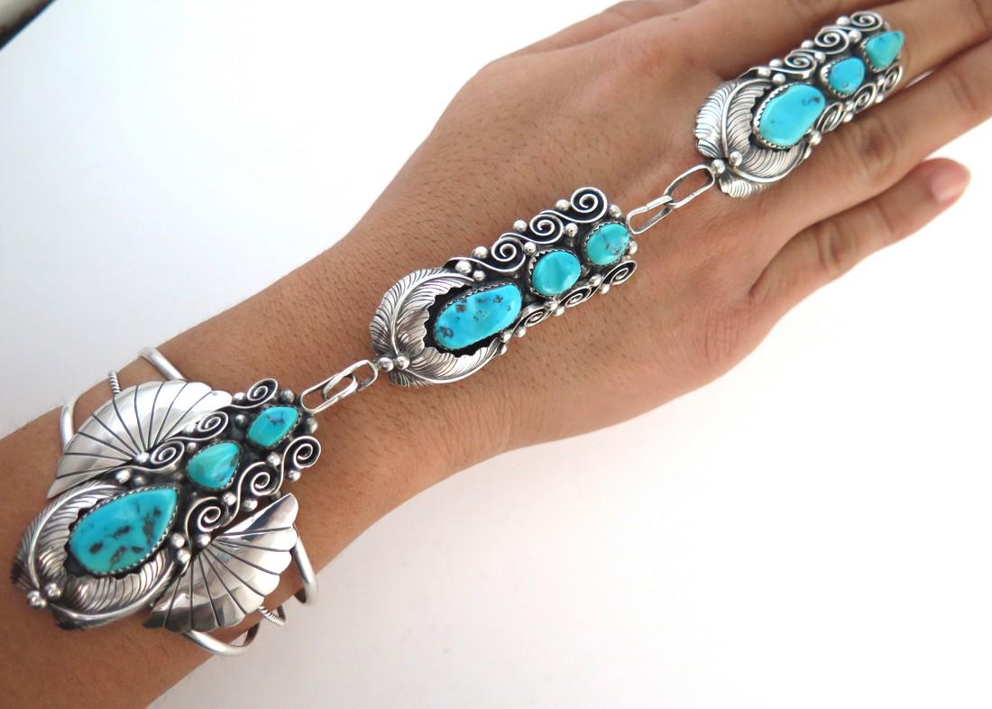 XXL Sterling Silver & Turquoise Slave Bracelet (1 of 8)