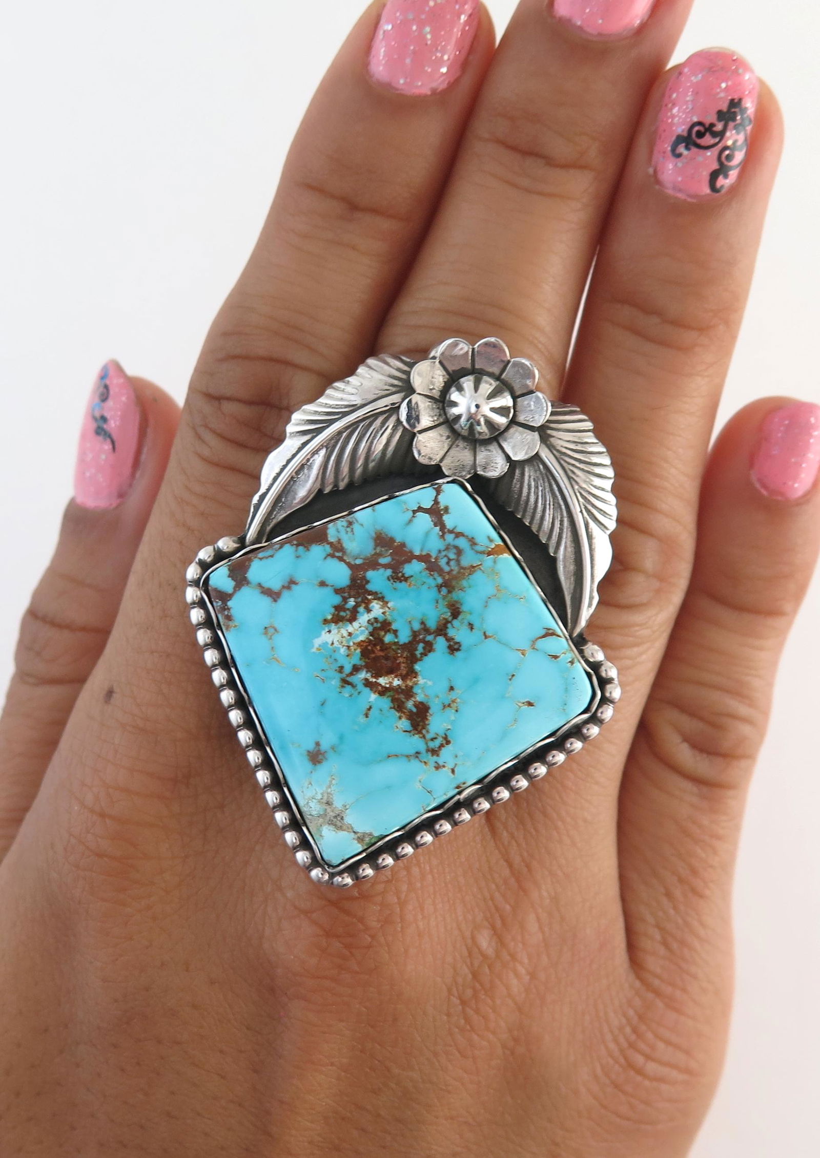 XL Sterling Silver & ROYSTON Turquoise Size 6.5 Ring (1 of 7)