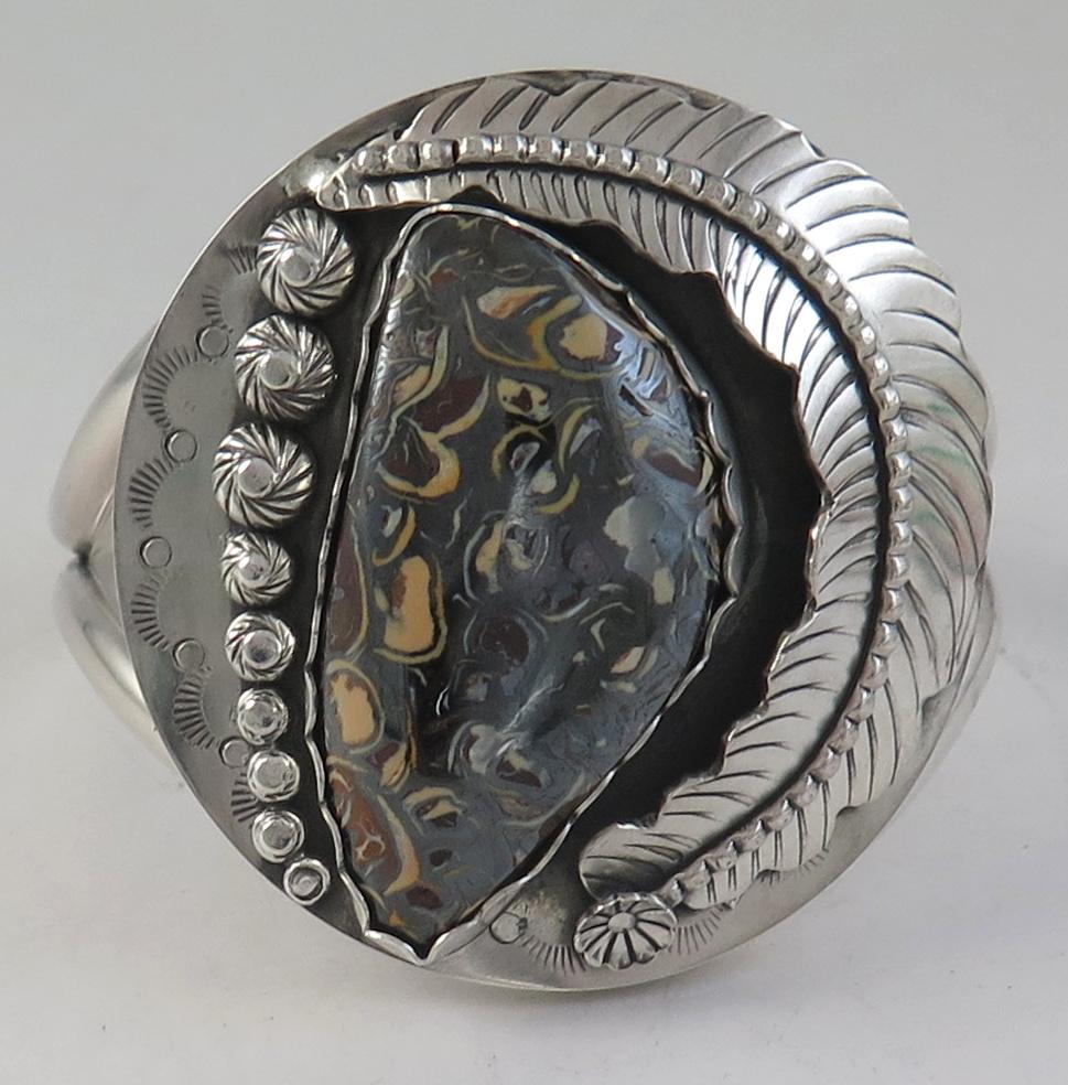Heavy Sterling Silver Boulder Opal 69g Cuff Bracelet (1 of 6)