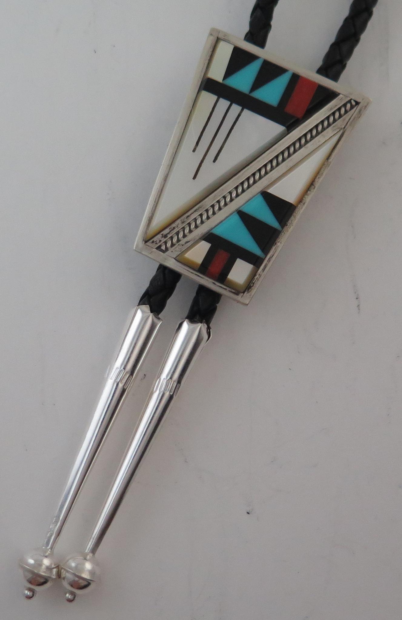 Zuni Ardale Mahooty Sterling Silver Mosaic Bolo Tie (1 of 6)