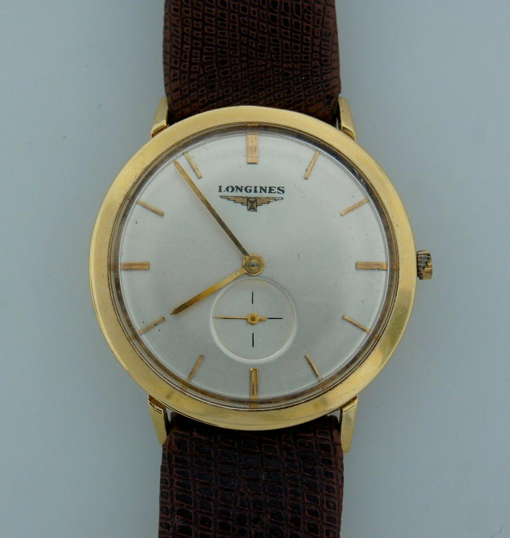 LONGINES YELLOW GOLD MENS WATCH BROWN STRAP MECHANICAL (1 of 6)