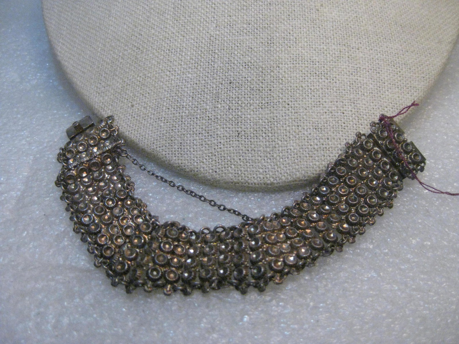 Vintage Sterling Wide Mesh Bracelet, Ethnic,: Vintage Sterling Wide Mesh Bracelet - this has a habbiyat type of design - not has heavy silver but it has rows of little hammered type of a bowl type link that is connected with chain creating a mesh