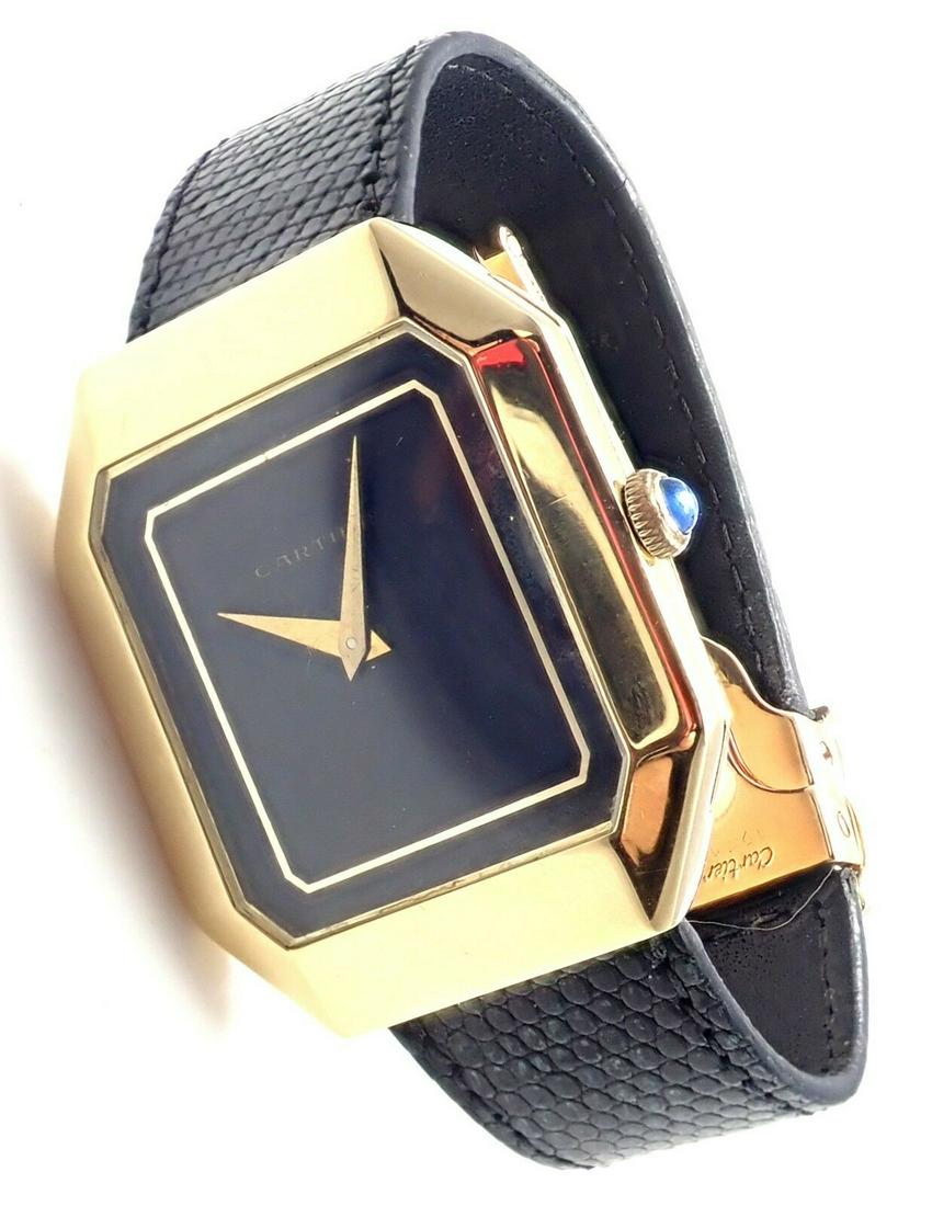 Rare! Authentic Cartier 18k Yellow Gold Manual Wind: Rare! Authentic Cartier 18k Yellow Gold Manual Wind Watch Product Description About This Piece: Brand: Cartier Case Material: 18k Yellow Gold Dial Color: Black Movement: Manual Wind Funcitons: Hours, 