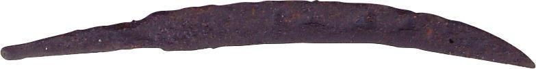 ANCIENT CELTIC SIDE KNIFE OR POUCH KNIFE 450-100 BC: About 4 1/8” total length. Forged iron with the characteristic curved back, wedge section blade. They are slashing knives capable of cutting a man’s throat to the spine. As with the Vikings after