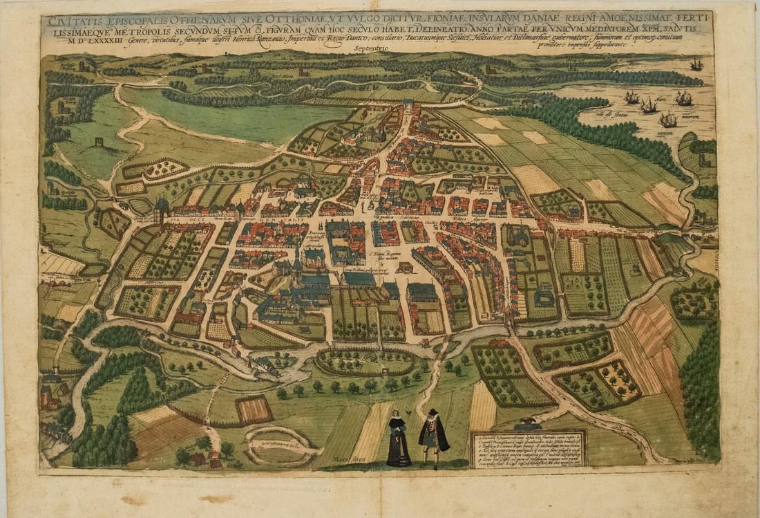 1593 Braun and Hogenberg Birds Eye View of Odense,: Title/ Content of Map: 1593 Braun and Hogenberg Birds Eye View of Odense, Denmark -- Civitates Episcopalis Othenarum sive Otthoniae, ut vulgo Dicitur, Fioniae … Cartographer: Braun and Hogenberg Yea