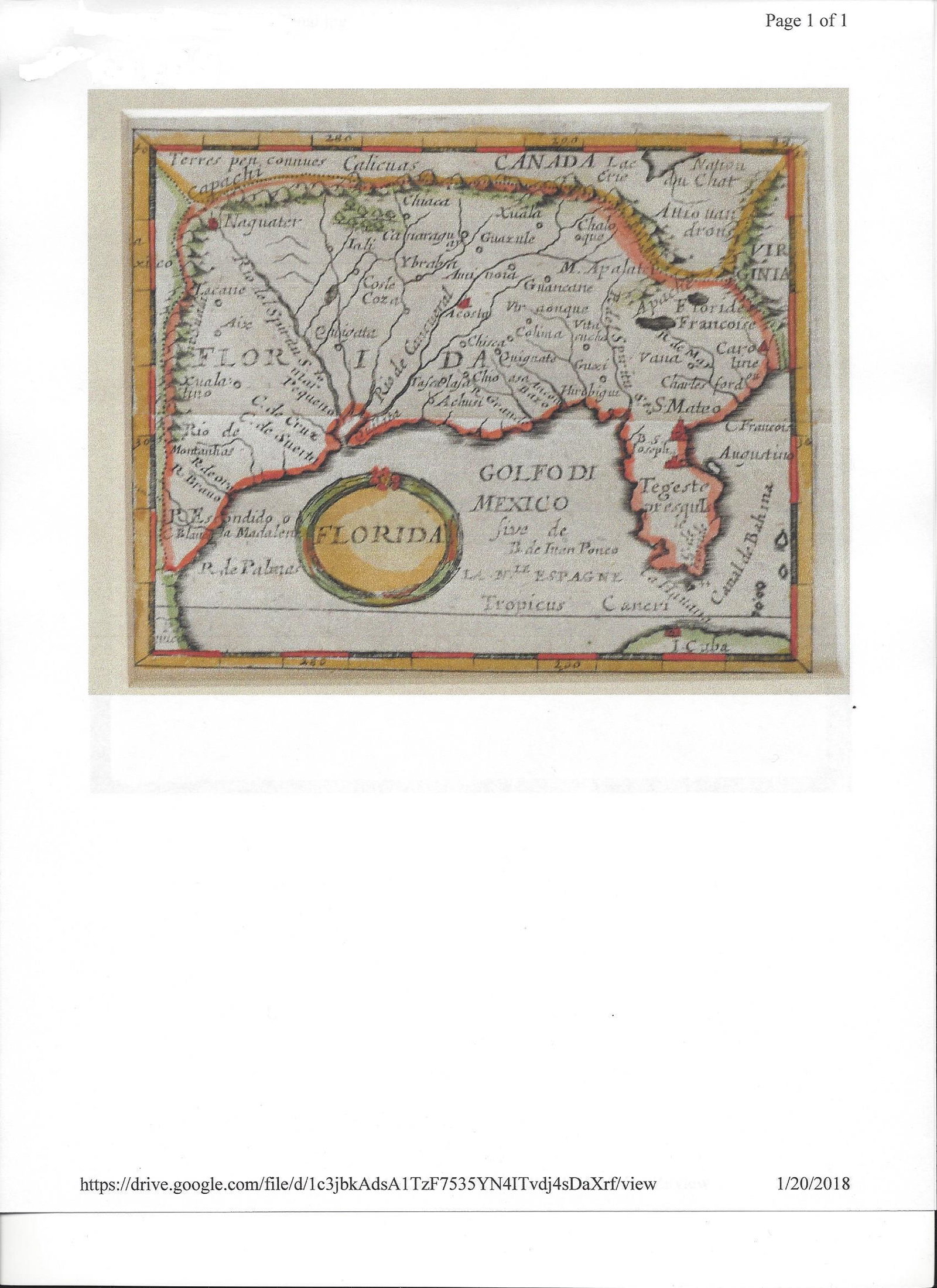 Florida: Title: Florida Maker: Du Val, Pierre Origin: United States, Southeastern; Beer, Nuremberg Date: [1679] Materials/Color: Hand ColoredW:4.5H:3.8 Description: Covers Spanish possessions in SE US based on
