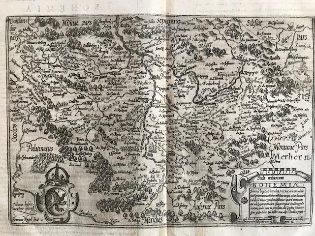 RARE map of Bohemia. (Czech Rep): Title: RARE map of Bohemia. (Czech Rep) Description: Decorated with a crowned lion coat of arms. Minor stain on lower center margin. Does not effect map. Which is otherwise in excellent condition. 159