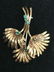 18K Gold Brooch with Green Stones Italy - 5