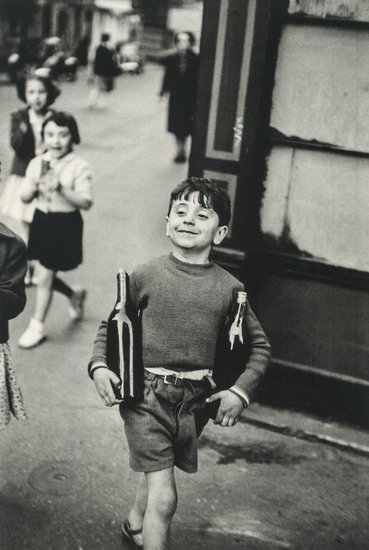 Henri Cartier-Bresson, Rue Mouffetard, Paris, 1954: Artist: Henri Cartier-Bresson Title: Rue Mouffetard, Paris, 1954 Medium: Photo Litho, 1994, Hong Kong Dimensions: 4.4x6.55" Additional Information: Heat Wax Mounted on 8.5x11" Conservation Board Artis