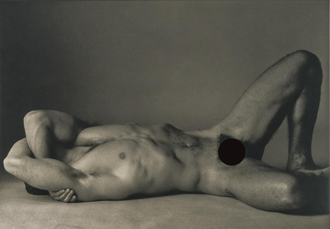 Ken Haak, Male Nude, 1986: Artist: Ken Haak Title: Male Nude, 1986 Medium: Photo Litho, 1986, USA Dimensions: 7.45x5.2" Additional Information: Heat Wax Mounted on 8.5x11" Conservation Board Artist Bio:Ken Haak (1923 - 1991) wa