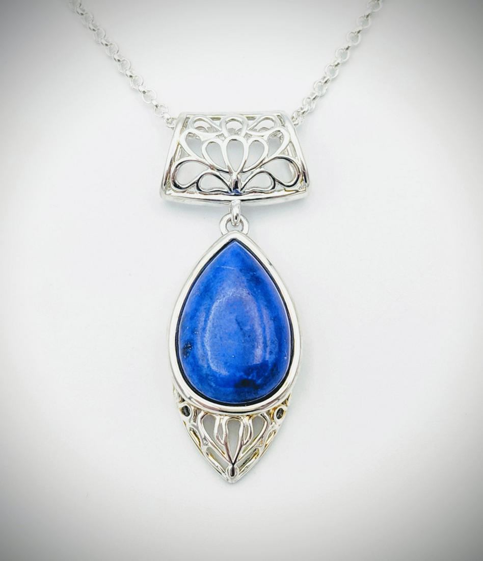 Italian Sterling Silver Bolo Necklace w Lapis Lazuli: Title: Italian Sterling Silver Bolo Necklace w Lapis Lazuli Pendant Brand: Jean Lin Collection Metal Purity: 925 Sterling Silver Gemstones: Lapis Lazuli Carat Weights: Pendant has 1 Pear Shaped Lapis 