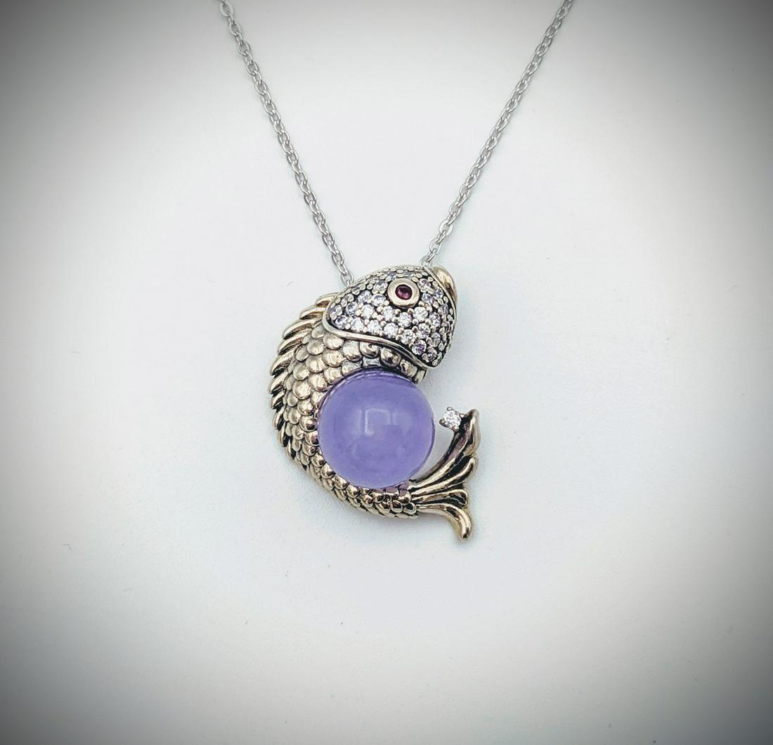 Necklace & Koi Fish Pendant w Violet Jade, Ruby & CZs (1 of 3)