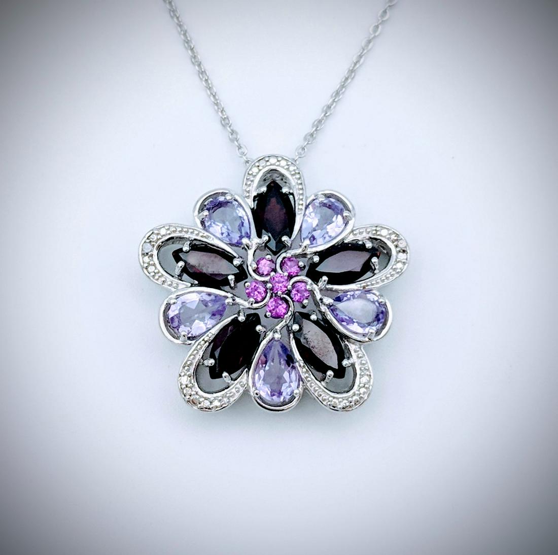 Necklace and Flower Pendant w Diamonds, Pink and Pale (1 of 3)