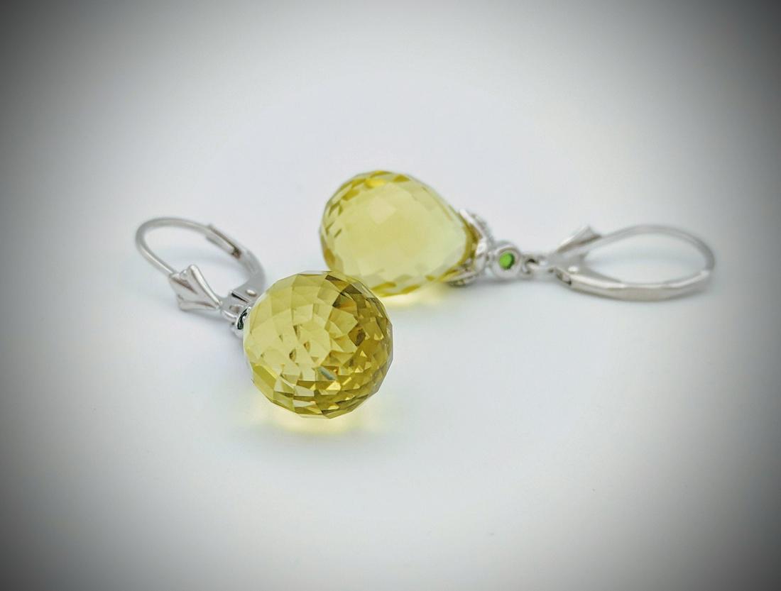 Orthoclase Earrings w Tsavorite Garnet and Diamonds (1 of 3)